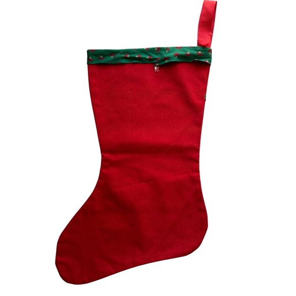 Handmade Vintage Christmas Stockings Red Cotton Green Gingham Trim Holiday Decor - Picture 3 of 8